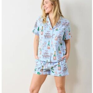 PrintFresh PJ Short Set Blue Champagne Tower Print Women’s Plus Size 1X